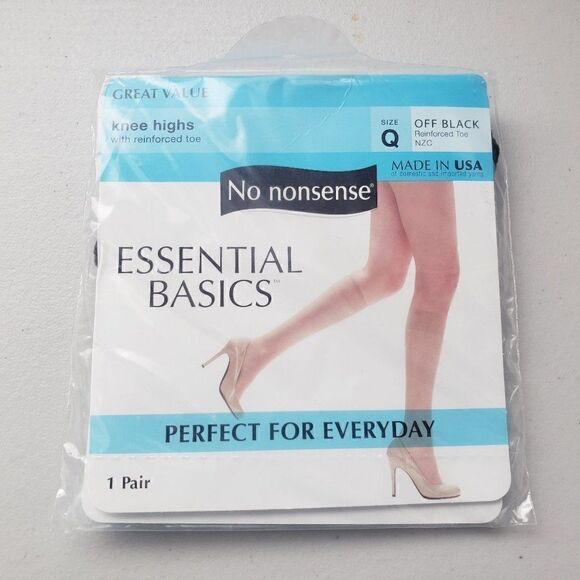 No Nonsense Knee Highs Off Black Size Q Reinforced Toe Nylon - Picture 1 of 4